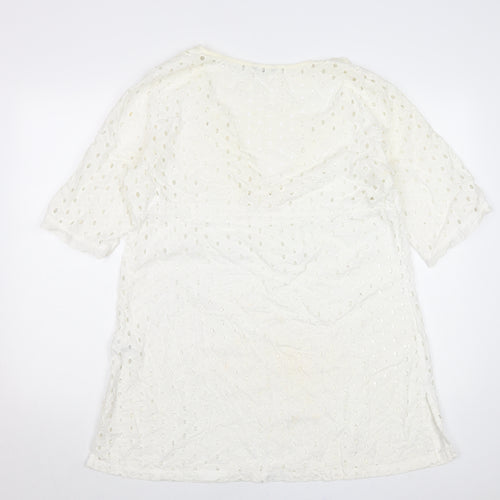 Marks and Spencer Women’s White Cotton Shift Dress Size 14 V-Neck Boho