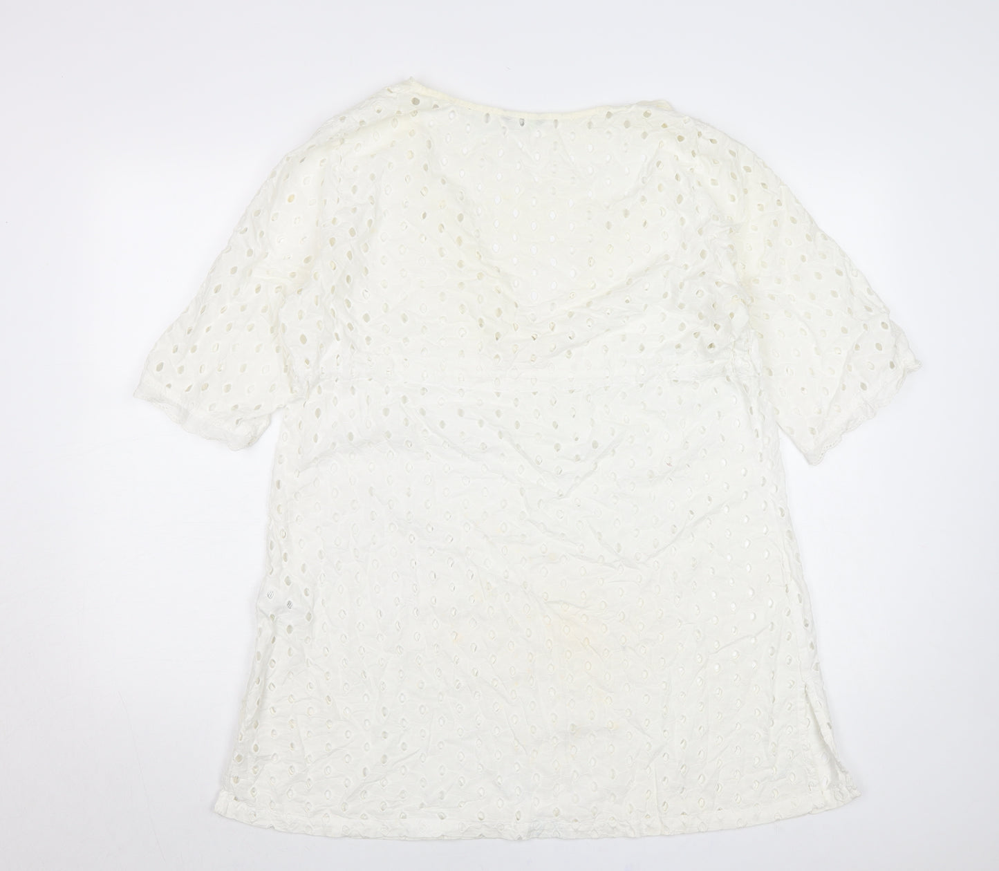 Marks and Spencer Women’s White Cotton Shift Dress Size 14 V-Neck Boho