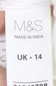 Marks and Spencer Women’s White Cotton Shift Dress Size 14 V-Neck Boho