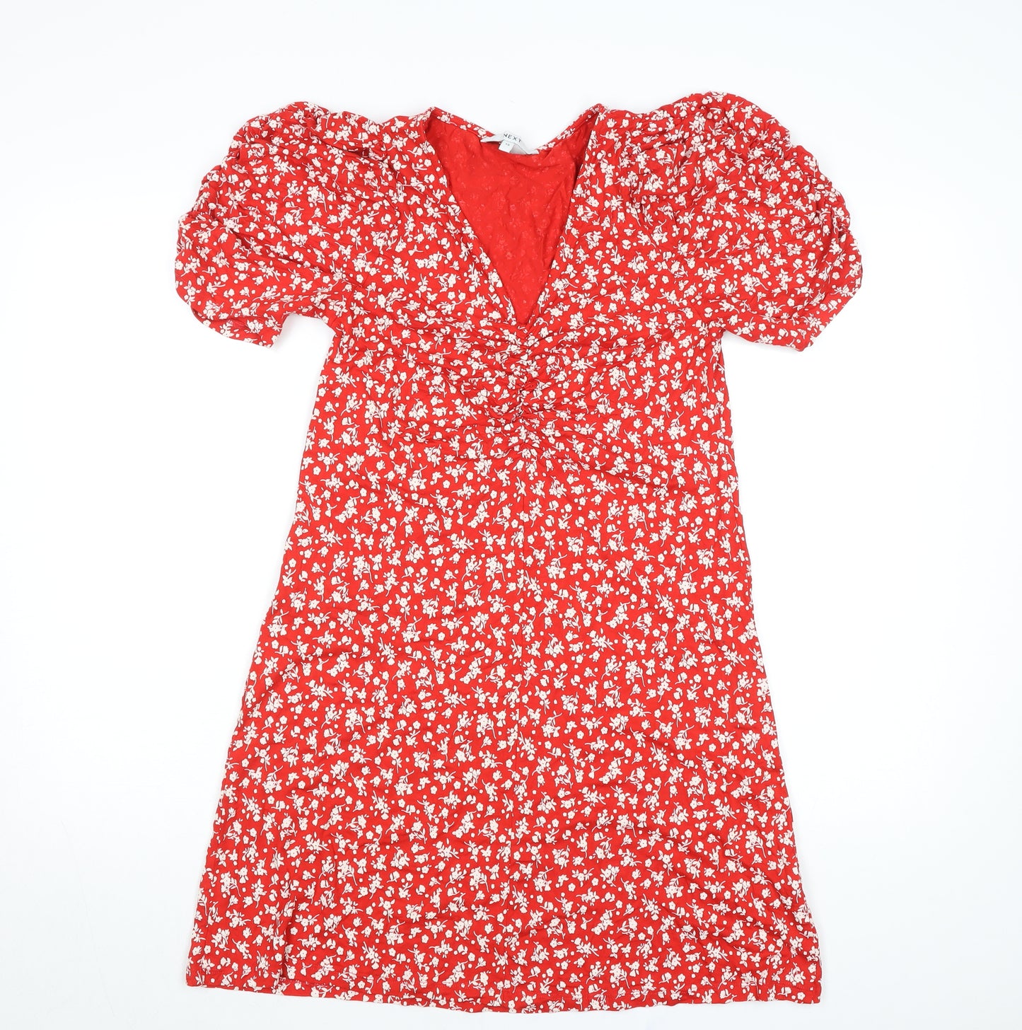 Next Women Red Floral A-Line Viscose Knee Length Dress Size 10