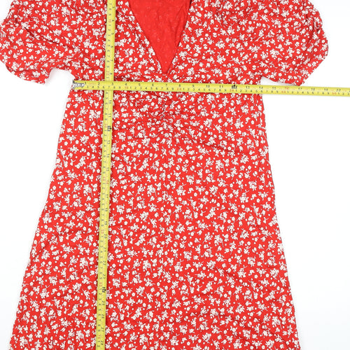Next Women Red Floral A-Line Viscose Knee Length Dress Size 10
