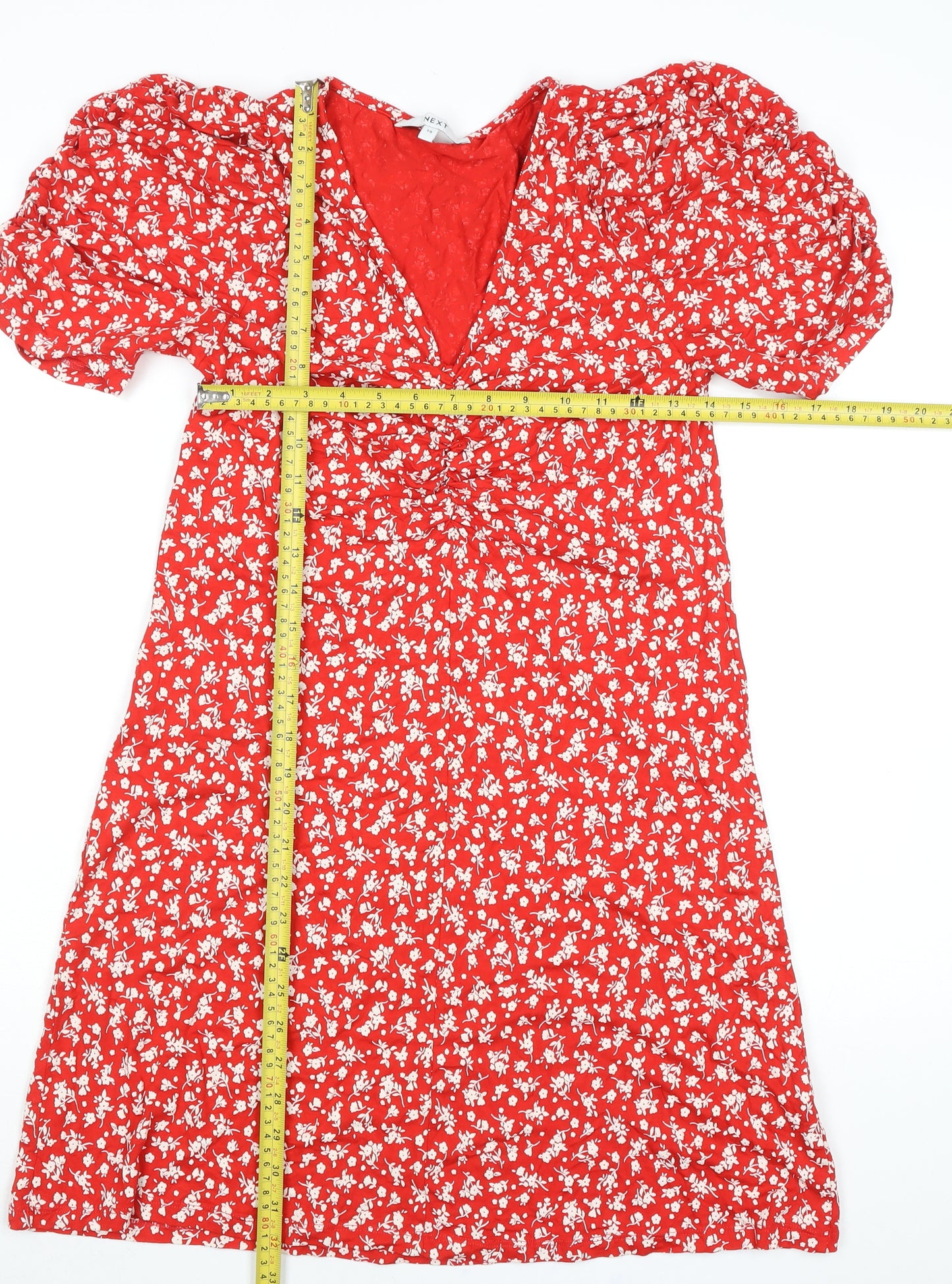 Next Women Red Floral A-Line Viscose Knee Length Dress Size 10
