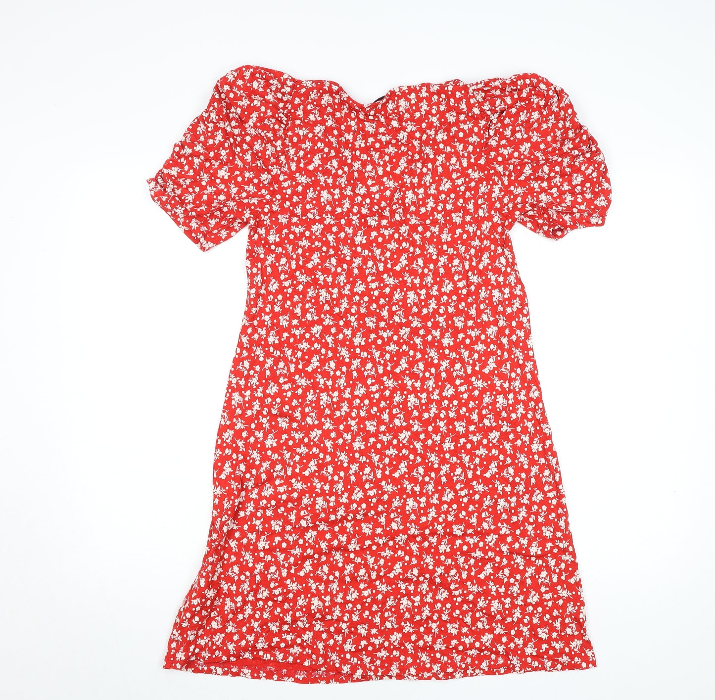 Next Women Red Floral A-Line Viscose Knee Length Dress Size 10