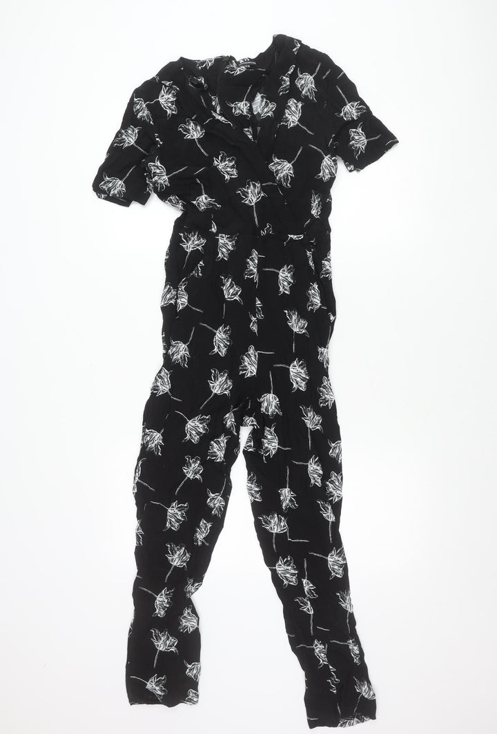 Warehouse Women’s Black Floral Viscose Jumpsuit Size 10