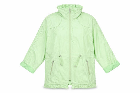 Front view of TAGG women’s green mid-length windbreaker jacket, size UK 4