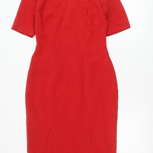 ASOS Women Red Beaded Neck Sheath Dress Size 10 Half Sleeve Knee Length