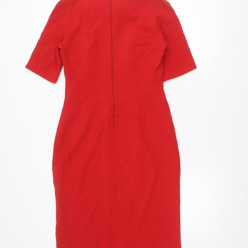ASOS Women Red Beaded Neck Sheath Dress Size 10 Half Sleeve Knee Length
