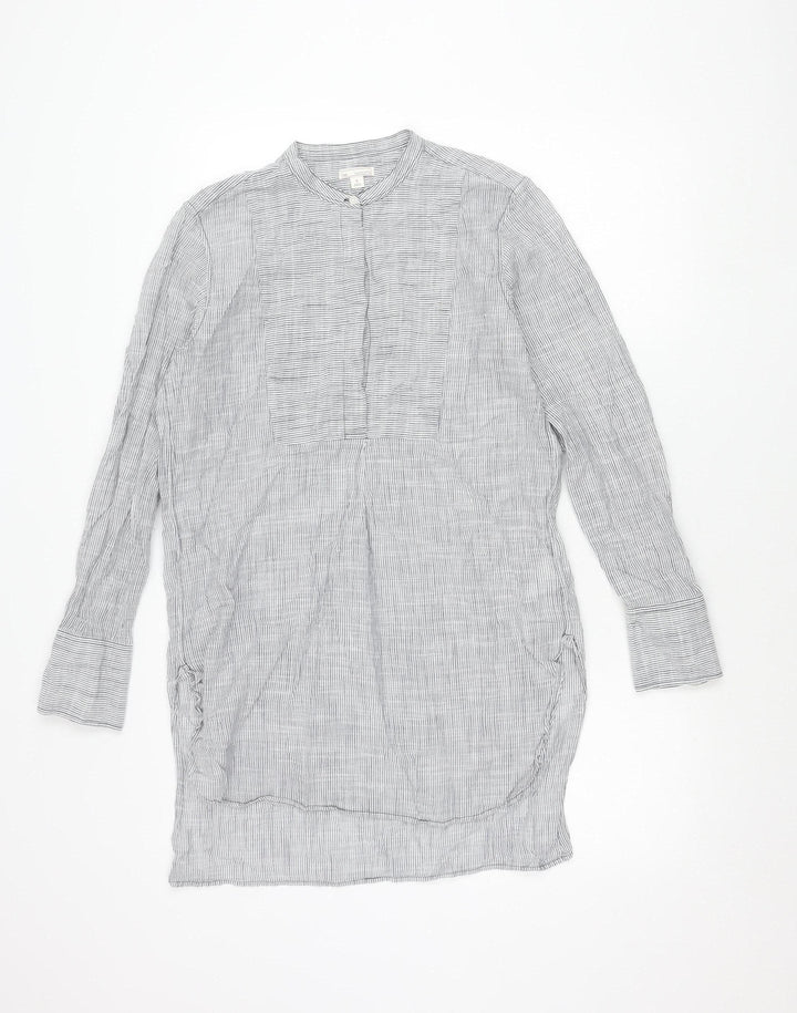 Gap Women’s Grey Striped Cotton Button-Up Shirt Long Sleeve S