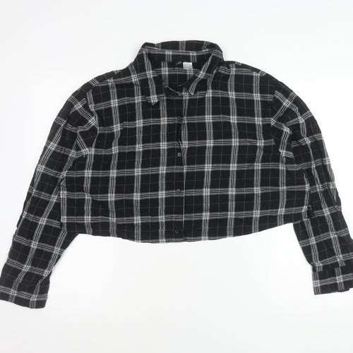 H&M Divided Womens Black Check Cropped Button-Up Shirt Size L