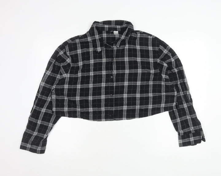 H&M Divided Womens Black Check Cropped Button-Up Shirt Size L