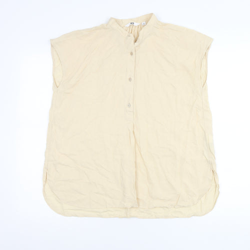 Uniqlo Womens Beige XS Button-Up Sleeveless Tunic Top