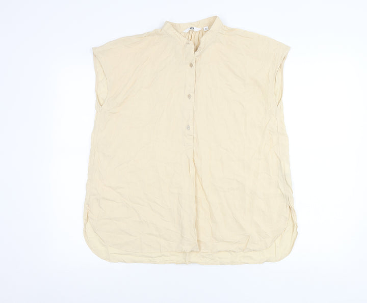 Uniqlo Womens Beige XS Button-Up Sleeveless Tunic Top