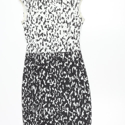 Zara Women Black White Animal Print Bodycon Dress Size 8 Sleeveless