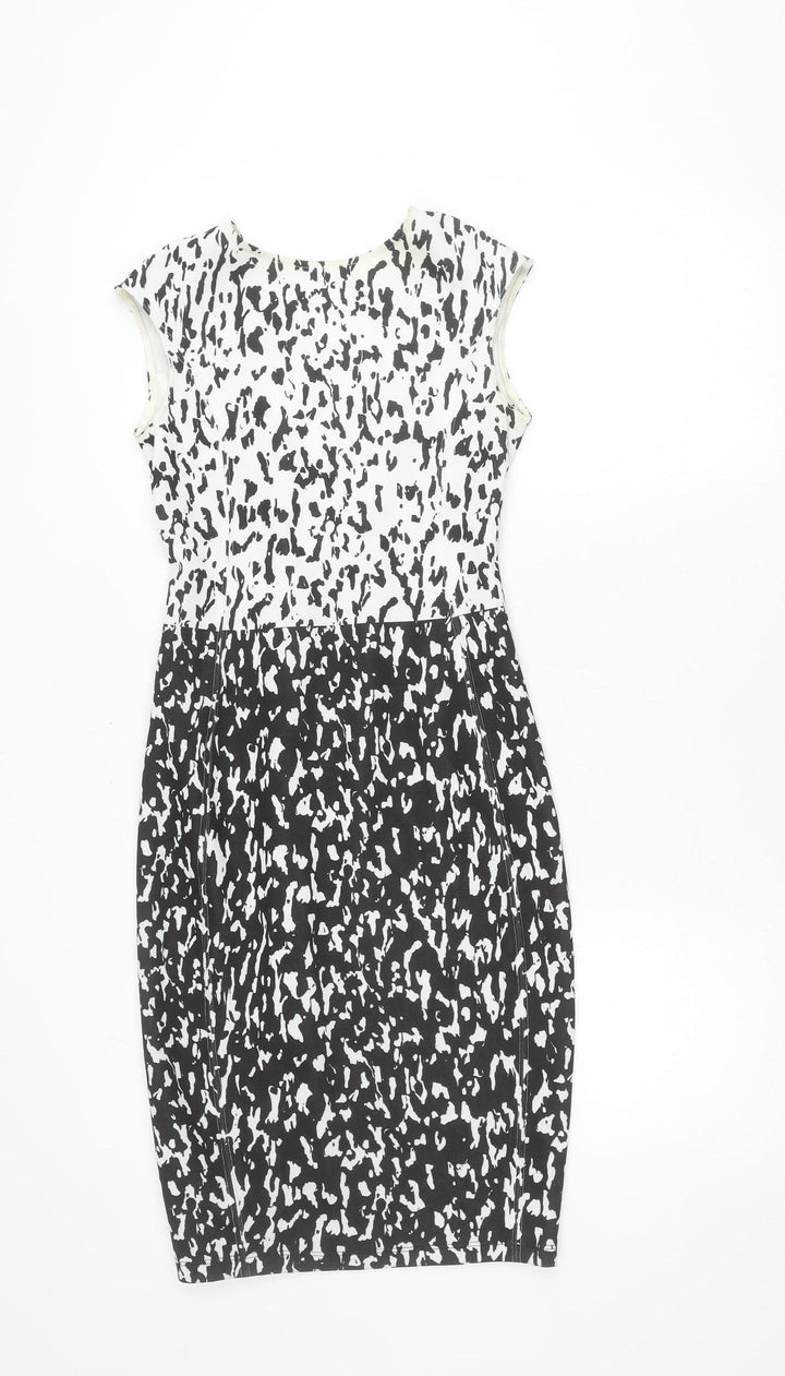 Zara Women Black White Animal Print Bodycon Dress Size 8 Sleeveless