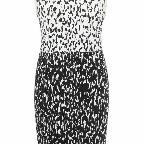 Zara Women Black White Animal Print Bodycon Dress Size 8 Sleeveless