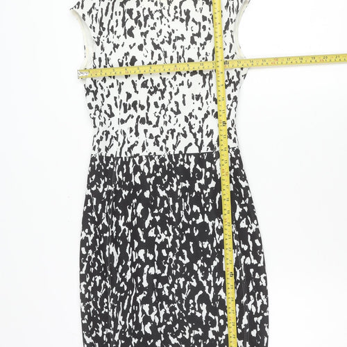 Zara Women Black White Animal Print Bodycon Dress Size 8 Sleeveless