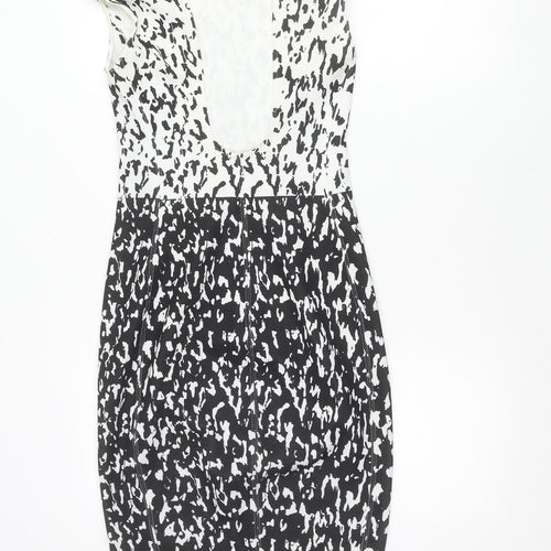Zara Women Black White Animal Print Bodycon Dress Size 8 Sleeveless