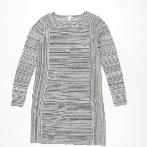 Club Monaco Women Grey Striped Knit Bodycon Dress XS Long Sleeve