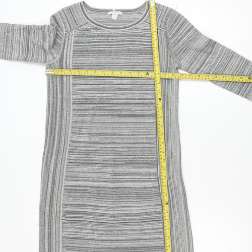 Club Monaco Women Grey Striped Knit Bodycon Dress XS Long Sleeve
