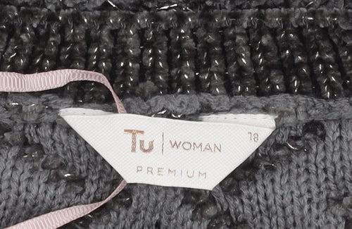 Tu Women Grey Size 18 Crew Neck Chunky Knit Pullover Jumper