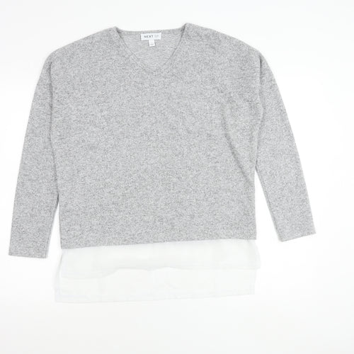 Next Women Grey V-Neck Pullover Jumper Knit Long Sleeve Size S