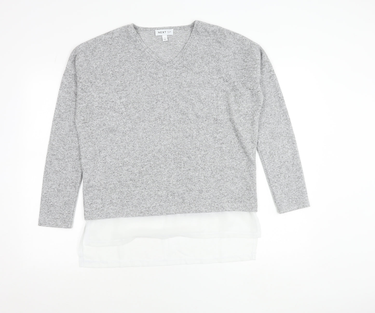Next Women Grey V-Neck Pullover Jumper Knit Long Sleeve Size S