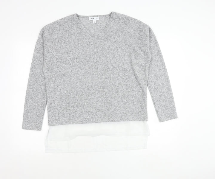 Next Women Grey V-Neck Pullover Jumper Knit Long Sleeve Size S