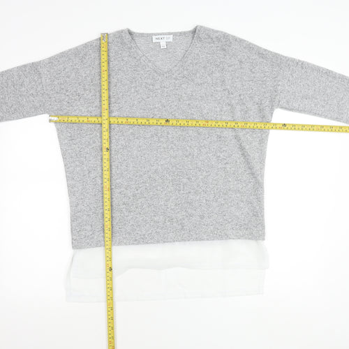 Next Women Grey V-Neck Pullover Jumper Knit Long Sleeve Size S