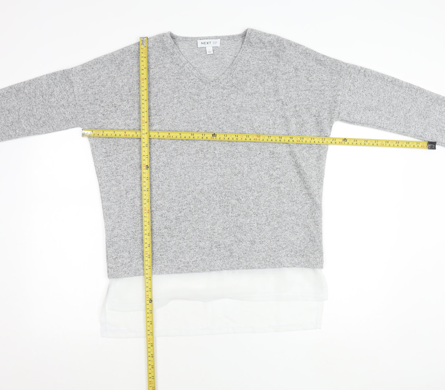 Next Women Grey V-Neck Pullover Jumper Knit Long Sleeve Size S