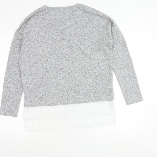 Next Women Grey V-Neck Pullover Jumper Knit Long Sleeve Size S
