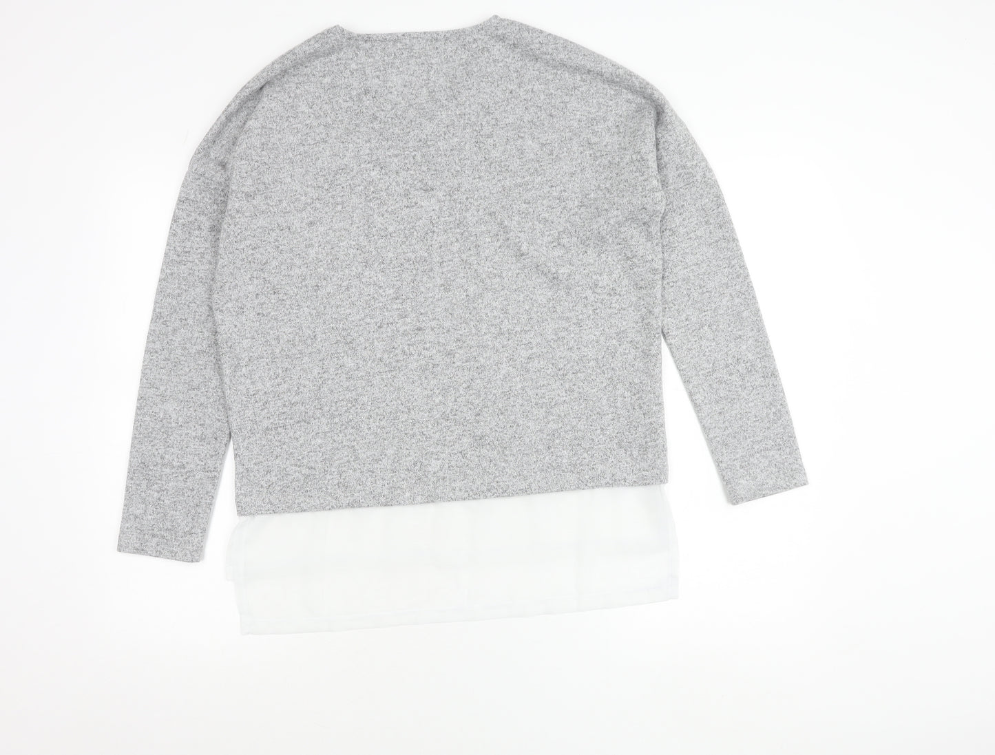 Next Women Grey V-Neck Pullover Jumper Knit Long Sleeve Size S