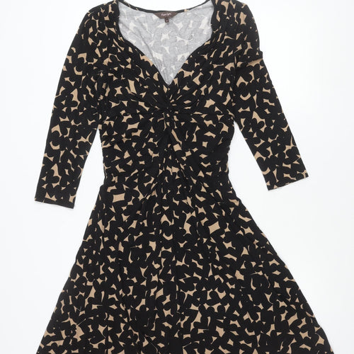 Phase Eight Women’s Black Beige Geometric Print Fit & Flare Dress Size 10
