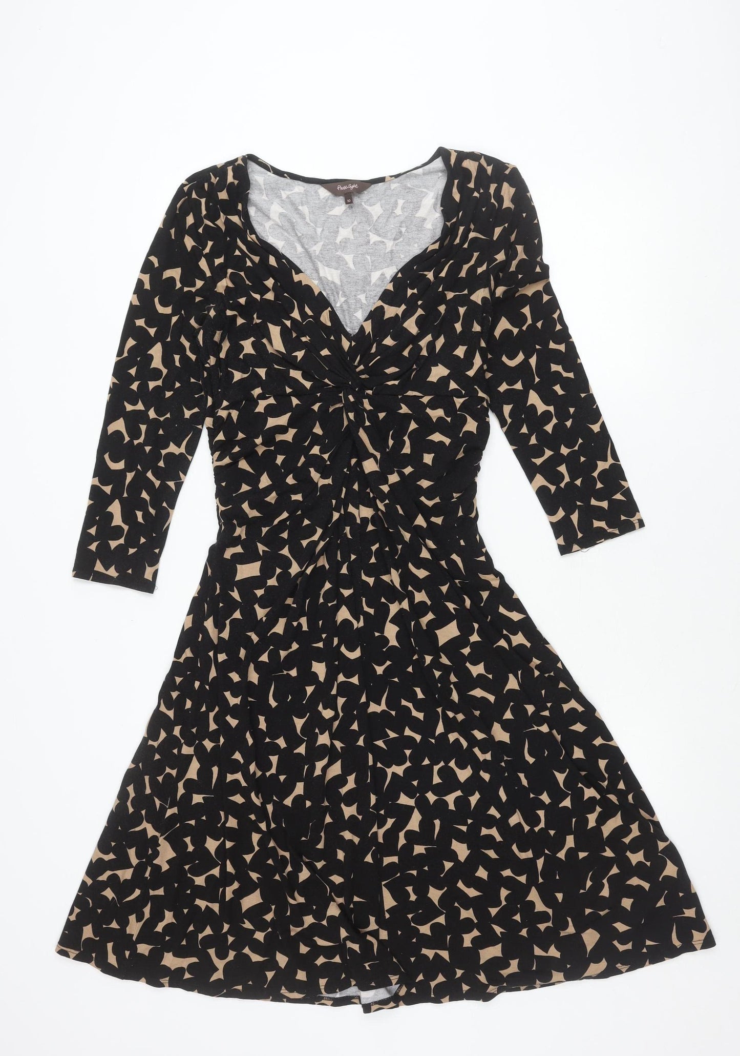 Phase Eight Women’s Black Beige Geometric Print Fit & Flare Dress Size 10