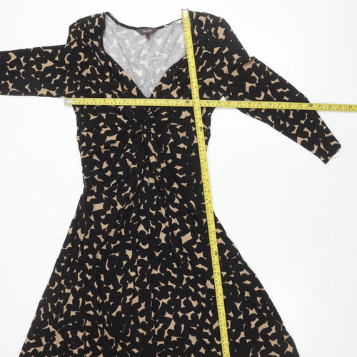 Phase Eight Women’s Black Beige Geometric Print Fit & Flare Dress Size 10