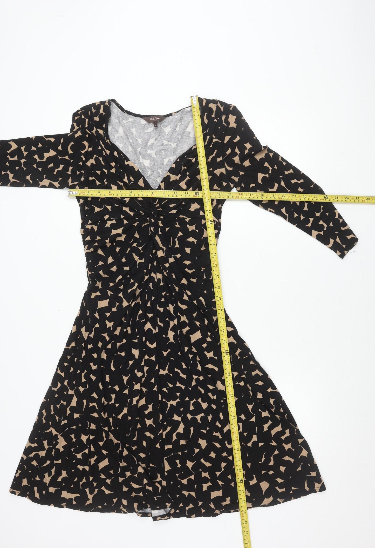 Phase Eight Women’s Black Beige Geometric Print Fit & Flare Dress Size 10