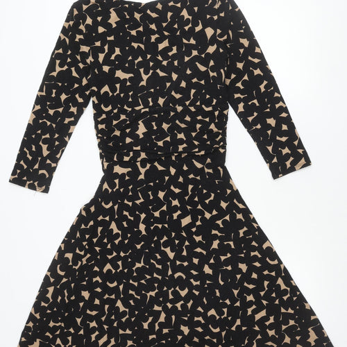 Phase Eight Women’s Black Beige Geometric Print Fit & Flare Dress Size 10