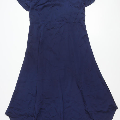 Missguided Women’s Blue Hi-Low Wrap Dress Size 10 Short Sleeve V-Neck