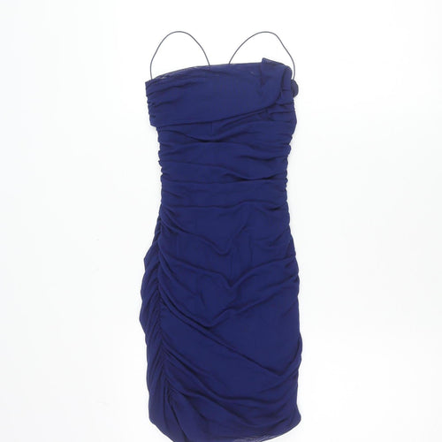 Oh Polly Women’s Blue Ruched Bodycon Party Dress UK 6