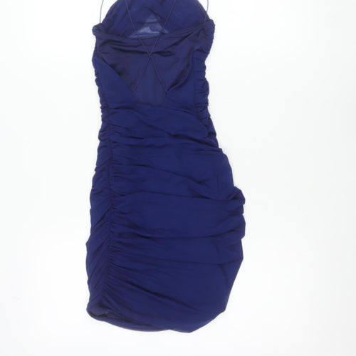 Oh Polly Women’s Blue Ruched Bodycon Party Dress UK 6