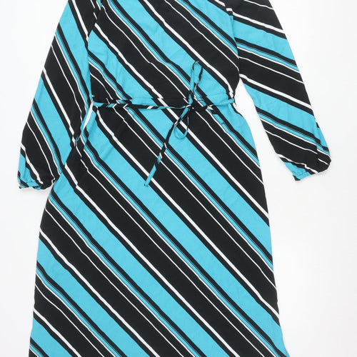 Marks and Spencer Women’s Blue Black Stripe Wrap Dress Size 8