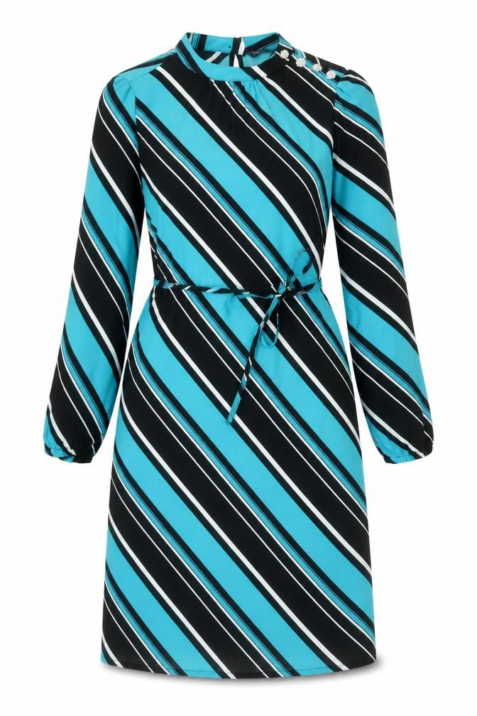 Marks and Spencer Women’s Blue Black Stripe Wrap Dress Size 8
