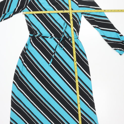 Marks and Spencer Women’s Blue Black Stripe Wrap Dress Size 8