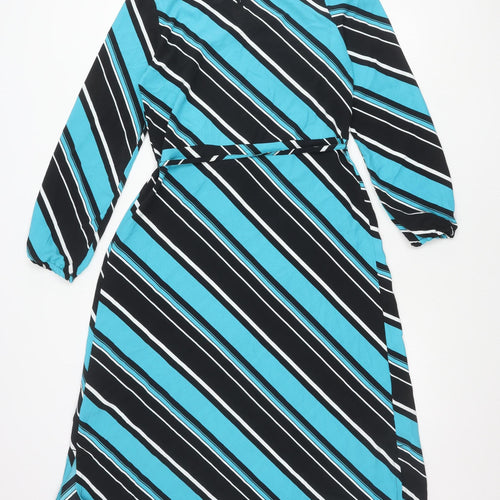 Marks and Spencer Women’s Blue Black Stripe Wrap Dress Size 8
