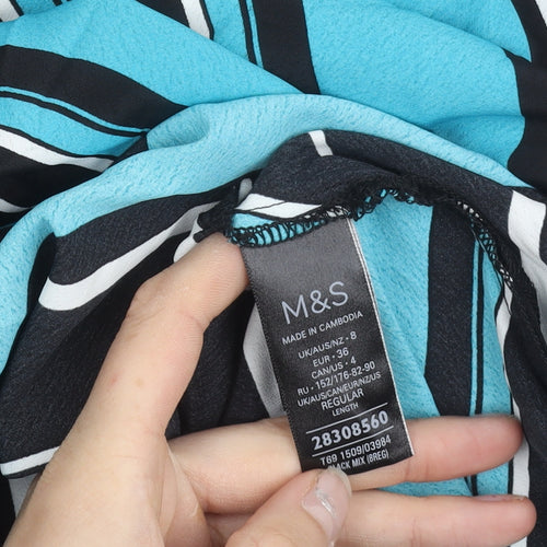Marks and Spencer Women’s Blue Black Stripe Wrap Dress Size 8