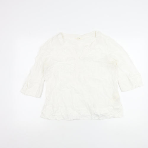 White Stuff Women’s White Embroidered Tunic Blouse UK 12 V-Neck 3/4 Sleeve