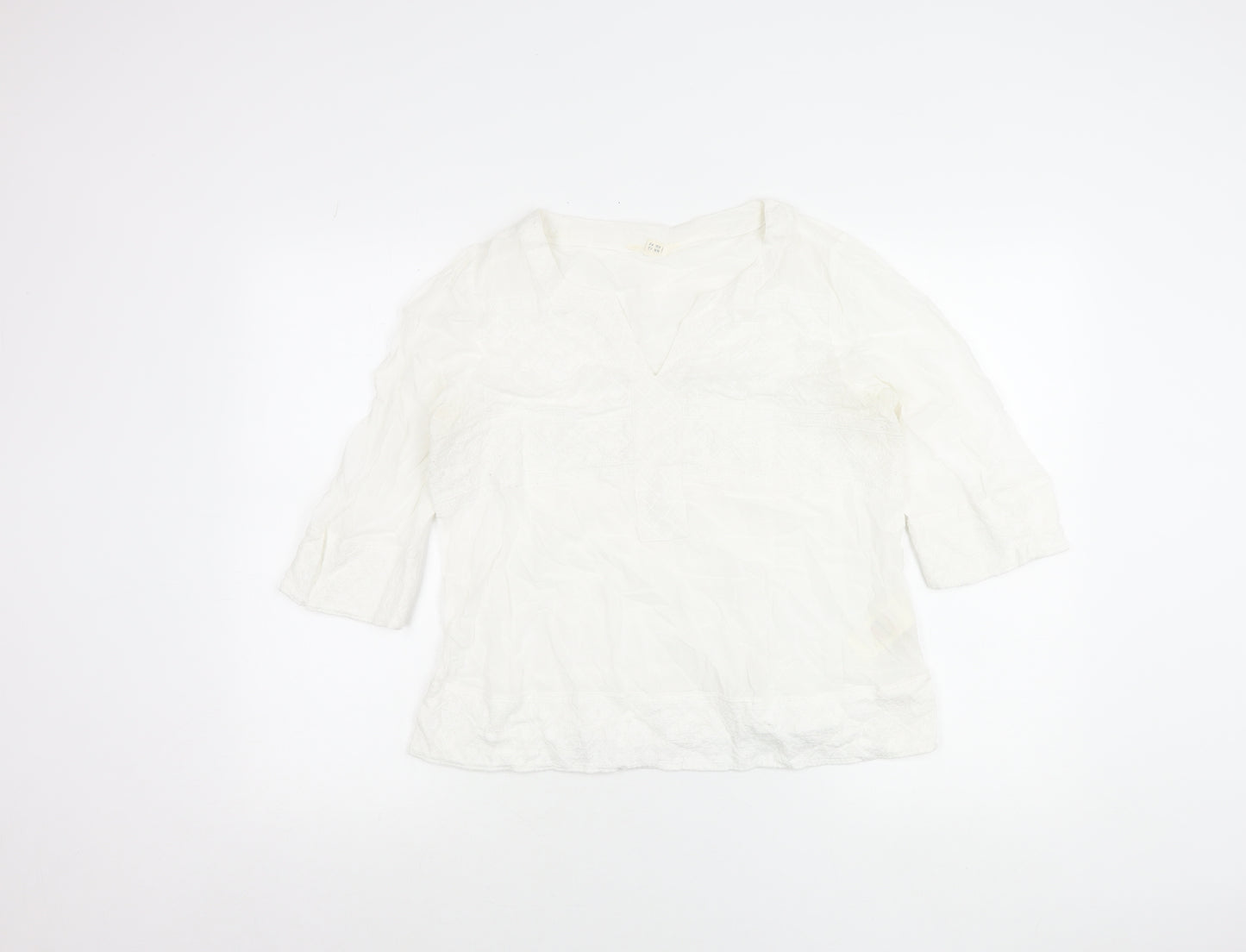 White Stuff Women’s White Embroidered Tunic Blouse UK 12 V-Neck 3/4 Sleeve