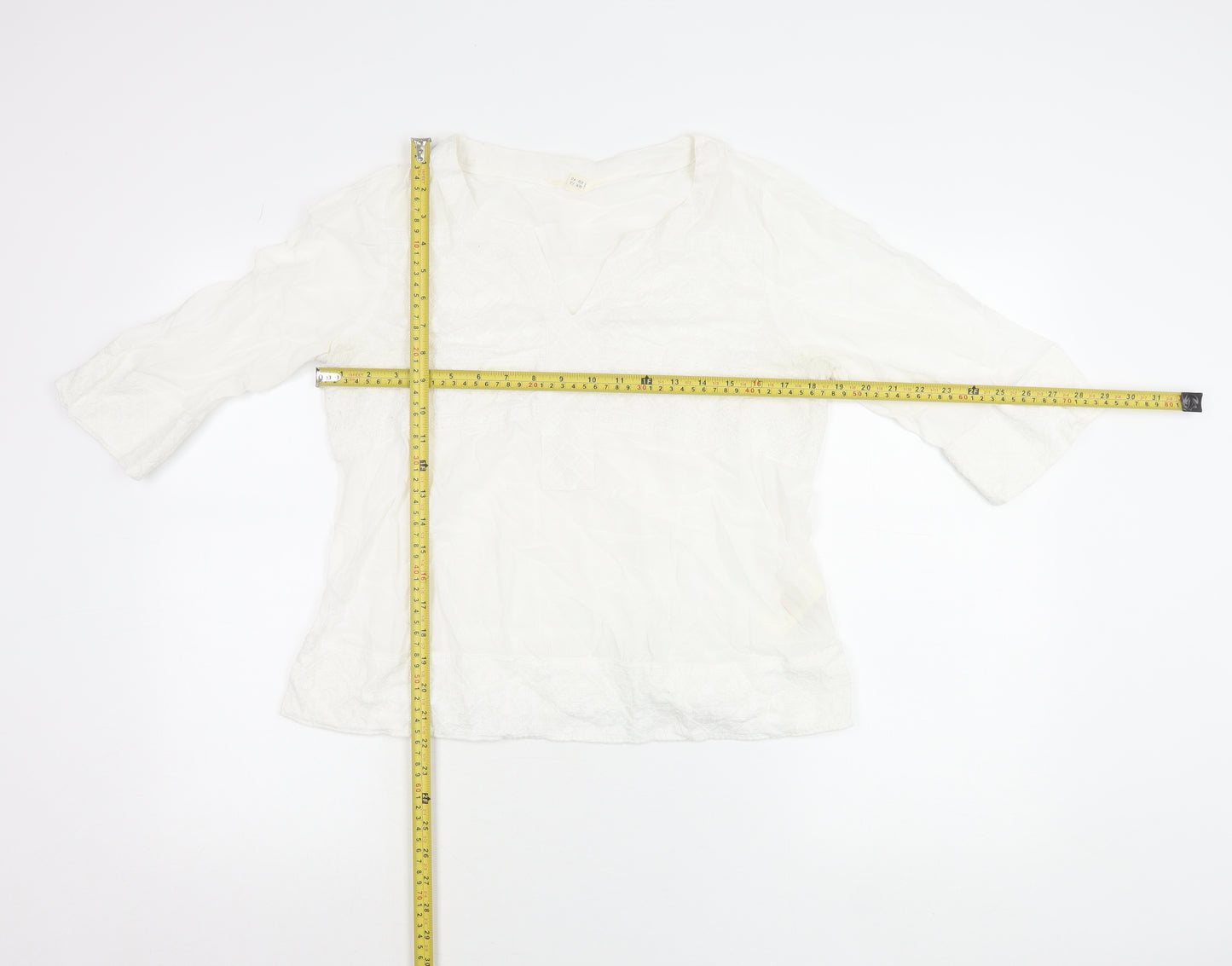 White Stuff Women’s White Embroidered Tunic Blouse UK 12 V-Neck 3/4 Sleeve