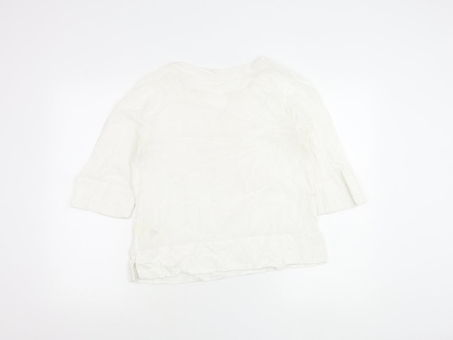 White Stuff Women’s White Embroidered Tunic Blouse UK 12 V-Neck 3/4 Sleeve