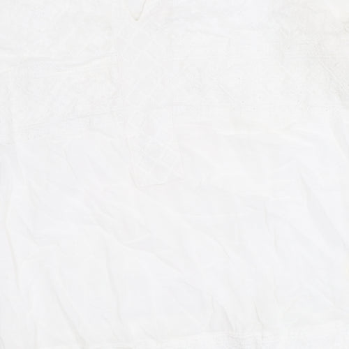White Stuff Women’s White Embroidered Tunic Blouse UK 12 V-Neck 3/4 Sleeve