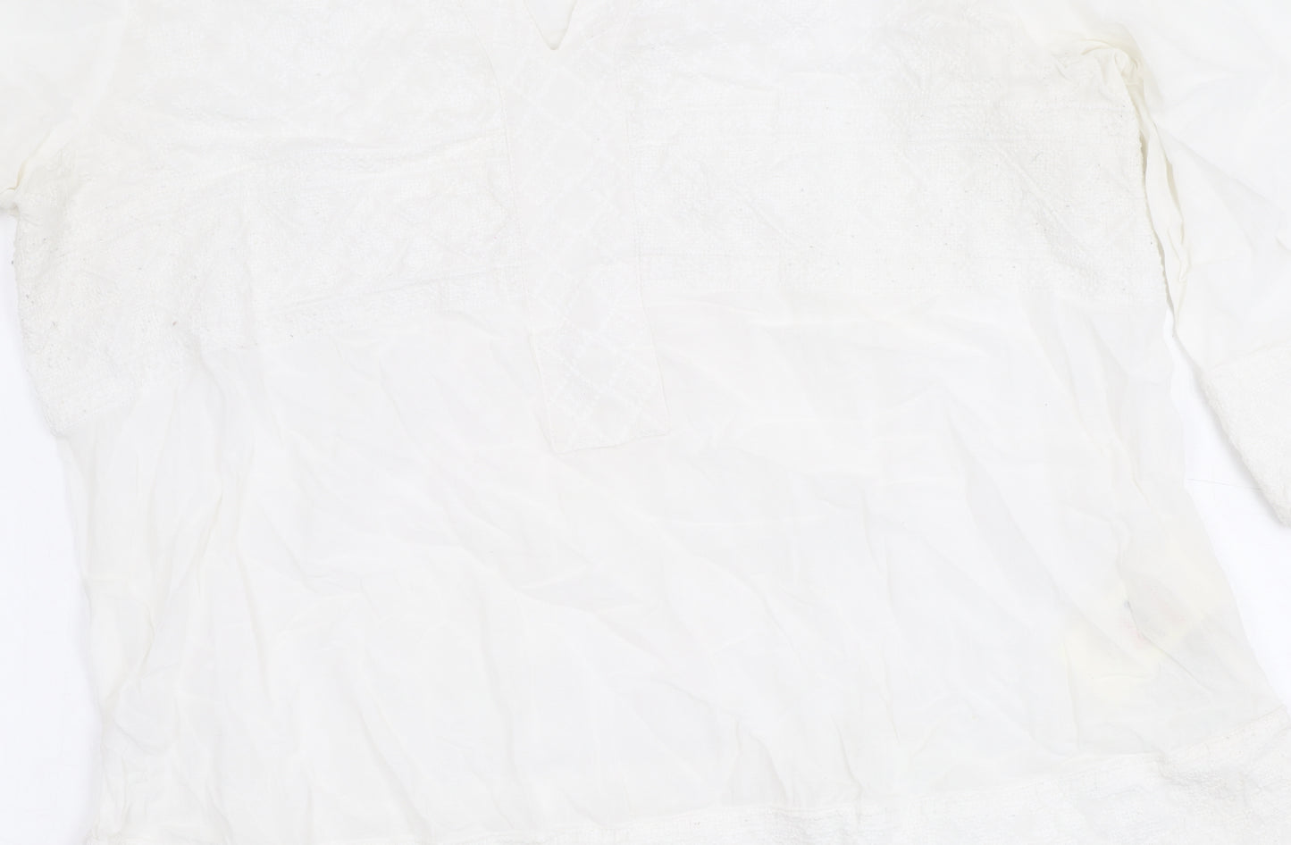 White Stuff Women’s White Embroidered Tunic Blouse UK 12 V-Neck 3/4 Sleeve